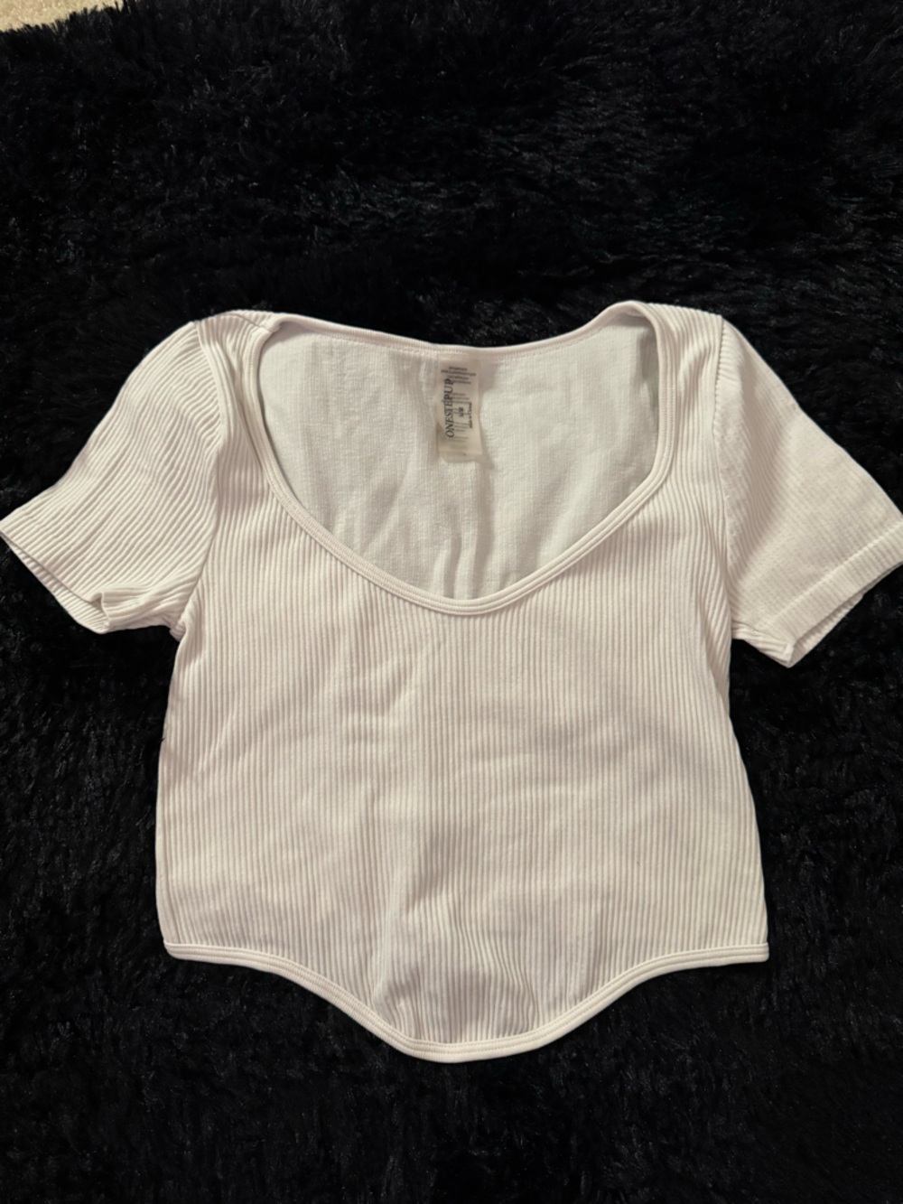 One Step Up Ribbed Scoop-Neck Short Sleeve Crop Top in White